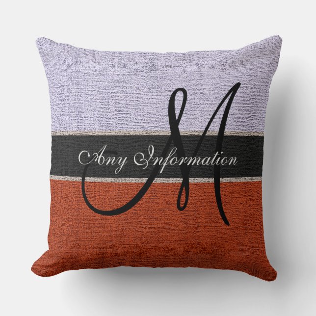 Monogram Silver en Brown Burlap Rustic Jute Kussen (Voorkant)