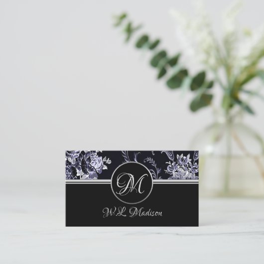 Monogram Silver Floral Visitekaartje (Staand voorkant)