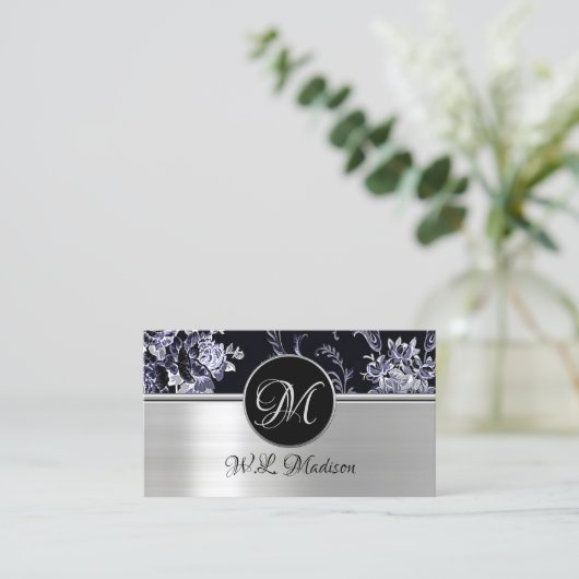 Monogram Silver Floral Visitekaartje 2 (Staand voorkant)