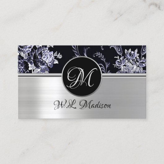 Monogram Silver Floral Visitekaartje 2 (Voorkant)