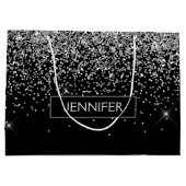 Monogram Silver Glam Glitter Sparkle Name Groot Cadeauzakje (Achterkant)