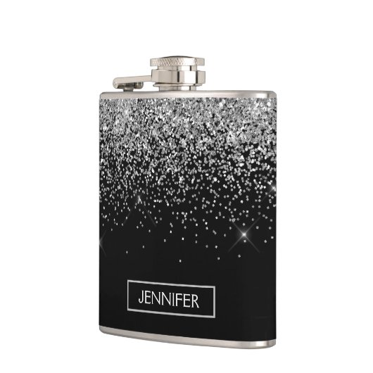 Monogram Silver Glam Glitter Sparkle Name Heupfles (Links)