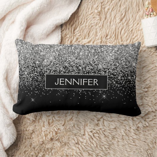 Monogram Silver Glam Glitter Sparkle Name Kussen (Deken)