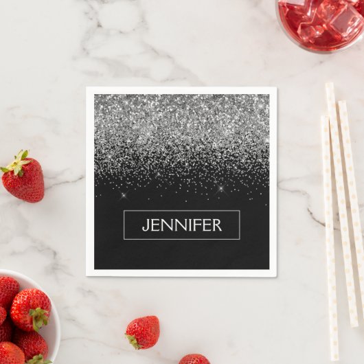 Monogram Silver Glam Glitter Sparkle Name Servet (Insitu)