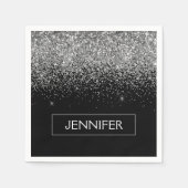 Monogram Silver Glam Glitter Sparkle Name Servet (Voorkant)
