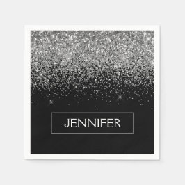 Monogram Silver Glam Glitter Sparkle Name Servet