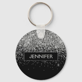 Monogram Silver Glam Glitter Sparkle Name Sleutelhanger