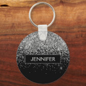 Monogram Silver Glam Glitter Sparkle Name Sleutelhanger (Voorkant)