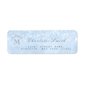 Monogram Silver Glitter Blue Return Address Labels (Voorkant)