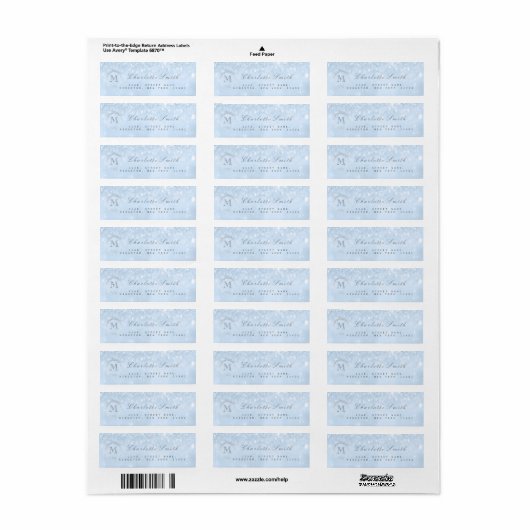 Monogram Silver Glitter Blue Return Address Labels (Full Sheet)