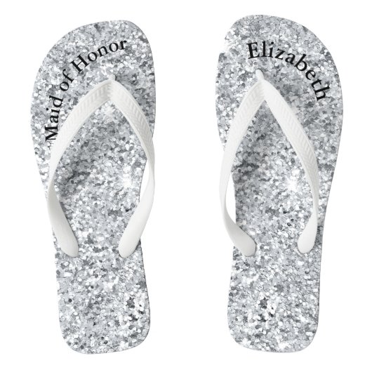 Monogram Silver Glitter Bridesmaid Maid of Honor Teenslippers (Voetbed)