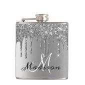 Monogram Silver Glitter Drijft Girly Sparkle Heupfles (Voorkant)