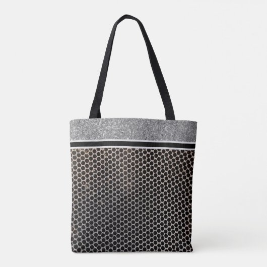 Monogram Silver Glitter en Black Mode Chic Tote Bag (Achterkant)
