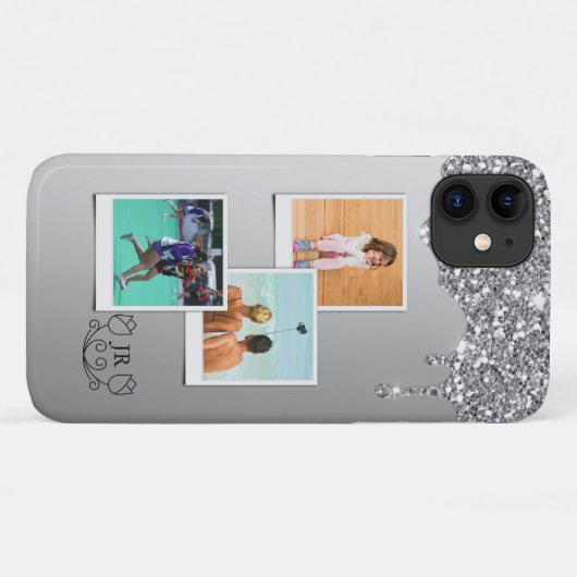 Monogram Silver Glitter Foto Sjabloon iPhone 11 Case-Mate iPhone Case (Achterkant (horizontaal))
