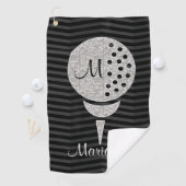 Monogram Silver Glitter Golf Ball op Chevron Golfhanddoek (Insitu)