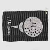 Monogram Silver Glitter Golf Ball op Chevron Golfhanddoek (Horizontaal)