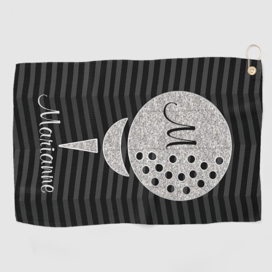 Monogram Silver Glitter Golf Ball op Chevron Golfhanddoek (Horizontaal)