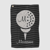 Monogram Silver Glitter Golf Ball op Chevron Golfhanddoek (Voorkant)