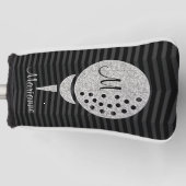 Monogram Silver Glitter Golf Ball op Chevron Golfheadcover (Voorkant)