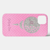 Monogram Silver Glitter Golf Ball op Roze Chevron Case-Mate iPhone Case (Achterkant (horizontaal))