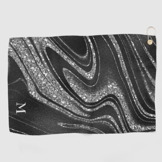 Monogram Silver Glitter Golfhanddoek (Horizontaal)