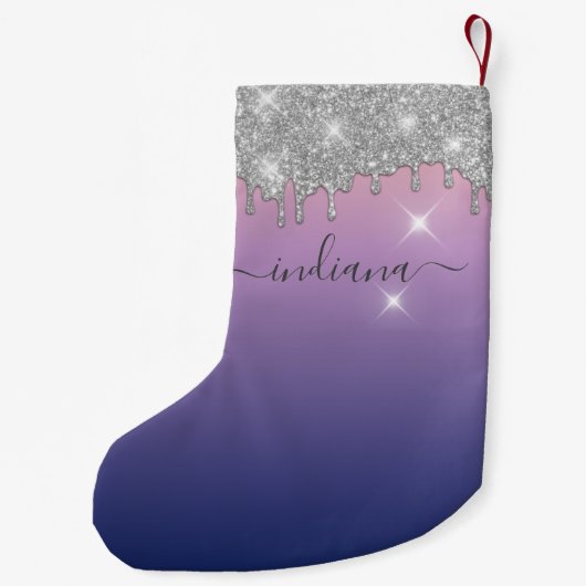 Monogram Silver Glitter Holiday Keepomwille Paars Kleine Kerstsok (Achterkant)