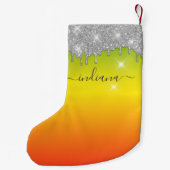 Monogram Silver Glitter Holiday Red Yellow Ombre Kleine Kerstsok (Achterkant)