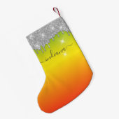 Monogram Silver Glitter Holiday Red Yellow Ombre Kleine Kerstsok (Achterkant (Hangend))