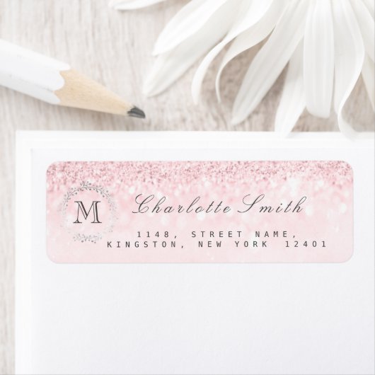 Monogram Silver Glitter Snoep Roze RSVP Bridal Etiket (Insitu)