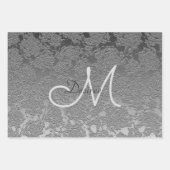 Monogram Silver Gray Elegant Floral Modern Art Inpakpapier Vel (Voorkant 3)