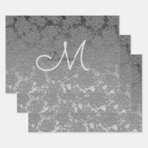 Monogram Silver Gray Elegant Floral Modern Art