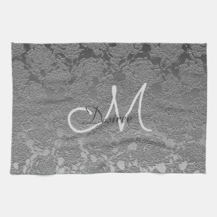 Monogram Silver Gray Floral Modern Classy Theedoek