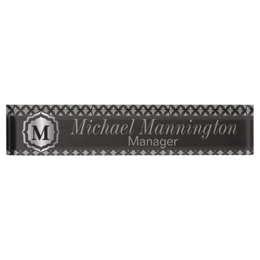 Monogram Silver Gray Pattern Naambordje (Voorkant)