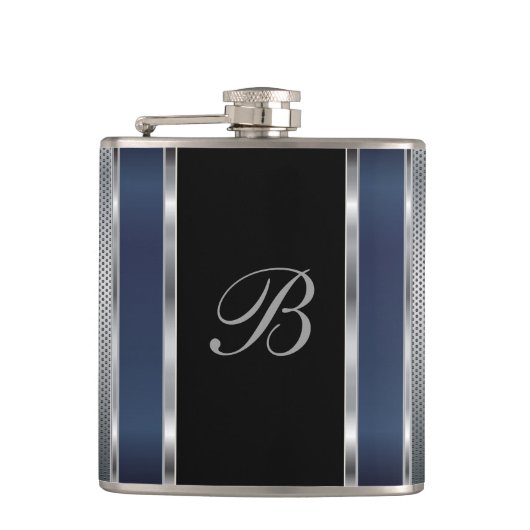 Monogram Silver Mesh en Donkerblauw Heupfles (Voorkant)