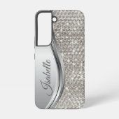 Monogram Silver Metal Glitter kijkt Bling Samsung Galaxy Hoesje (Achterkant)