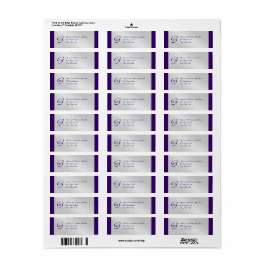 Monogram Silver Metal Paars Weddenschap Etiket (Full Sheet)