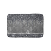 Monogram Silver Metallic Black Glitter Grey Damask Badmat (Voorkant)