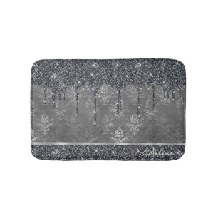 Monogram Silver Metallic Black Glitter Grey Damask Badmat