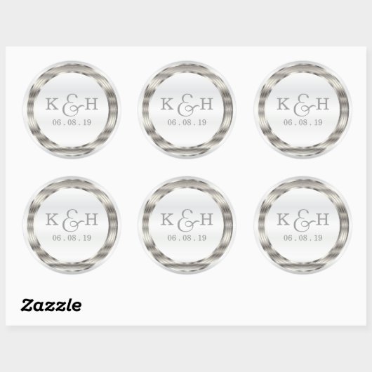 Monogram Silver Metallic Round Labels (Vel)