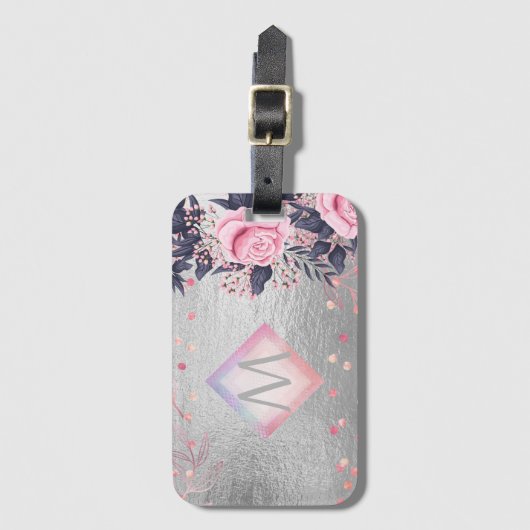 Monogram Silver Navy Rosegold Girly Passen getrouw Bagagelabel (Voorkant (verticaal))