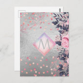 Monogram Silver Navy Rosegold Girly Passen getrouw Briefkaart (Voorkant / Achterkant)