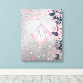 Monogram Silver Navy Rosegold Girly Passen getrouw Canvas Afdruk (Insitu (Houten vloer))
