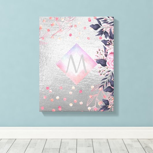 Monogram Silver Navy Rosegold Girly Passen getrouw Canvas Afdruk (Insitu (Houten vloer))