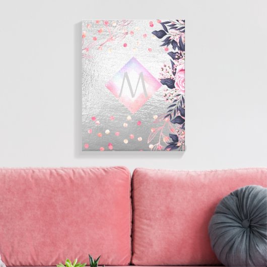 Monogram Silver Navy Rosegold Girly Passen getrouw Canvas Afdruk (Insitu (Woonkamer))