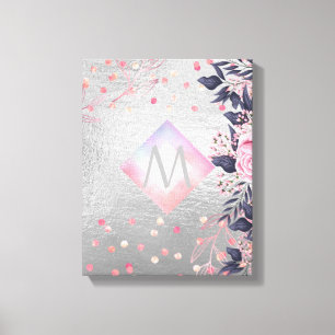 Monogram Silver Navy Rosegold Girly Passen getrouw Canvas Afdruk