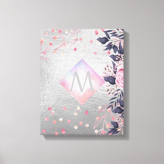 Monogram Silver Navy Rosegold Girly Passen getrouw Canvas Afdruk (Voorkant)