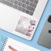Monogram Silver Navy Rosegold Girly Passen getrouw Sticker (Laptop met iPhone)