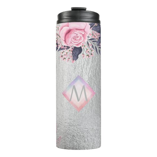 Monogram Silver Navy Rosegold Girly Passen getrouw Thermosbeker (Voorkant)