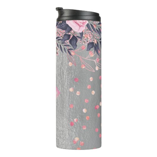 Monogram Silver Navy Rosegold Girly Passen getrouw Thermosbeker (Geroteerd rechts)