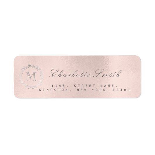 Monogram Silver Pearl Pink Bridal 16th Weddi RSVP Etiket (Voorkant)